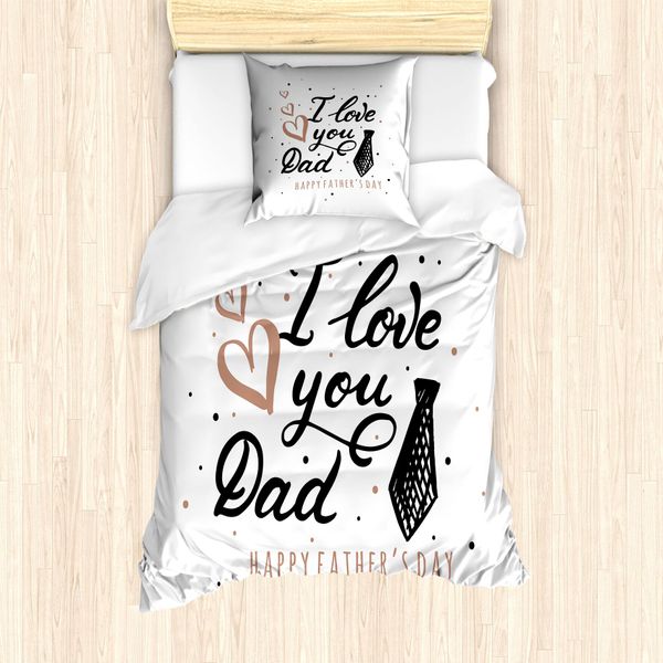 Abakuhaus Set Copripiumino Per Letto Singolo Per La Festa Del Papà, Con La Scritta "Ti Voglio Bene Papà"", Antiacaro, Adatto A Chi Soffre Di Allergie, Con Federa, 135 Cm X 200 Cm - 80 X 80 Cm, Pale Rust Coke Grigio"-image
