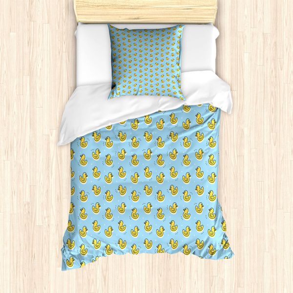 Abakuhaus Set Copripiumino Per Letto Singolo Yellow Bird, Motivo Papere Giocattolo, Antiacaro, Adatto A Chi Soffre Di Allergie, Con Federa, 135 Cm X 200 Cm - 80 X 80 Cm, Pale Sky Blue Senf-image
