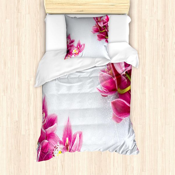 Set Copripiumino Abakuhaus Per Letti Singoli, Motivo Orchidea Rilassante, Antiacaro, Adatto A Chi Soffre Di Allergie, Con Federa, 135 Cm X 200 Cm - 80 X 80 Cm, Bianco Rosa-image