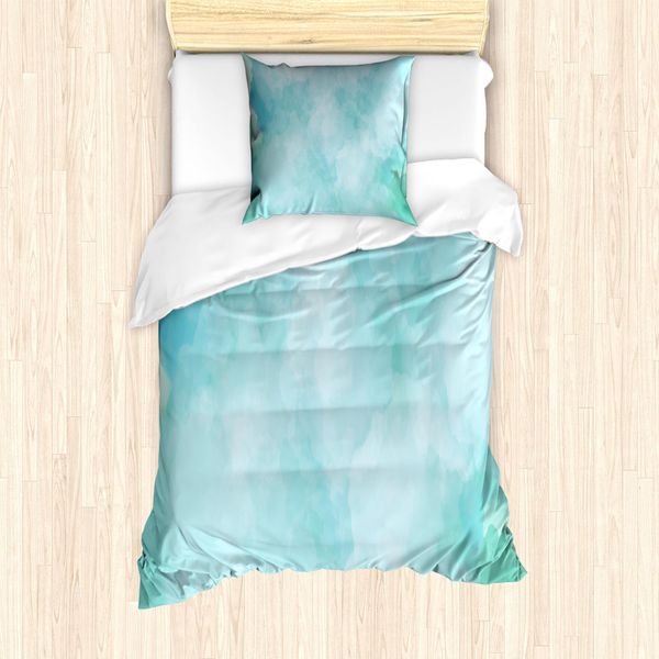 Abakuhaus Set Copripiumino Artistico Astratto Per Letti Singoli, Morbido Sogno Fumo, Antiacaro Adatto A Chi Soffre Di Allergie Con Federa, 135 Cm X 200 Cm - 80 X 80 Cm, Azzurro E Verde Acqua-image