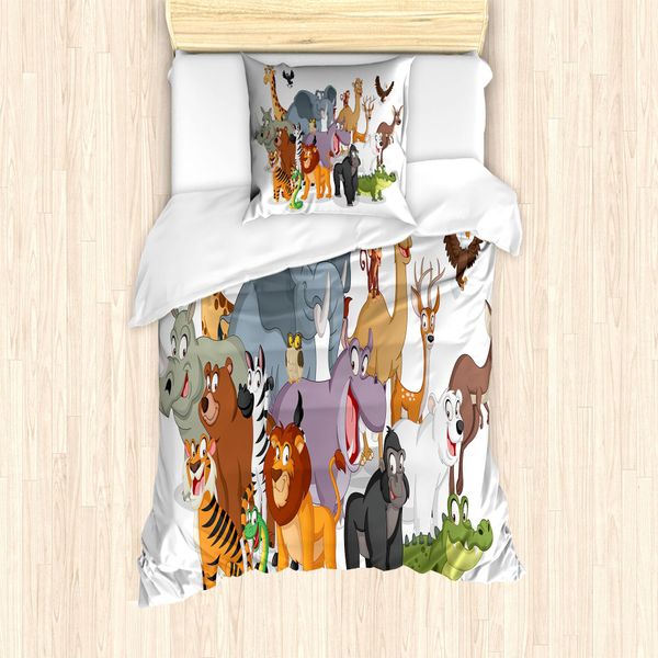Abakuhaus Set Copripiumino Per Letti Singoli, FröHlich Wald Fauna, Antiacaro, Adatto A Chi Soffre Di Allergie, Con Federa, 135 Cm X 200 Cm - 80 X 80 Cm, Multicolore-image