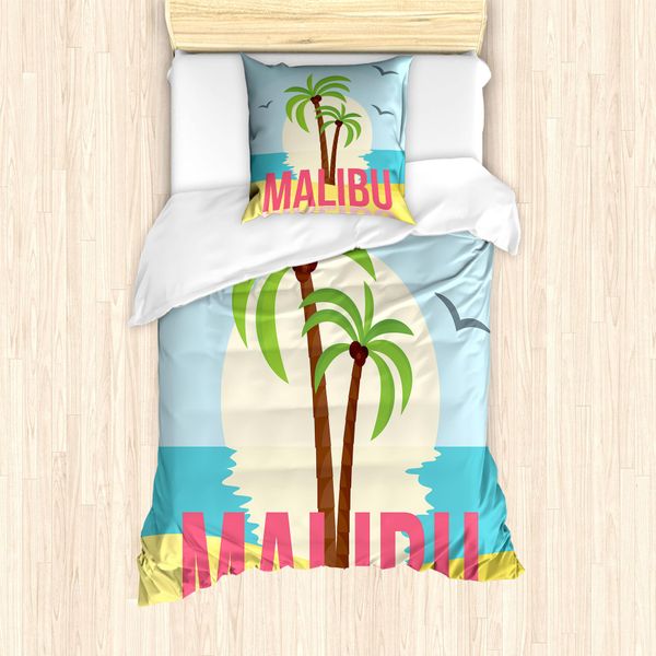 Abakuhaus Set Copripiumino Grafico Per Letti Singoli, Malibu Sunset Ocean, Antiacaro, Adatto A Chi Soffre Di Allergie, Con Federa, 135 Cm X 200 Cm - 80 X 80 Cm, Multicolore-image