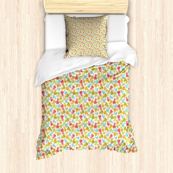 Set Copripiumino Abakuhaus Dino Per Letti Singoli, Tema Nursery Doodle, Antiacaro, Adatto A Chi Soffre Di Allergie, Con Federa, 135 Cm X 200 Cm - 80 X 80 Cm, Multicolore-image