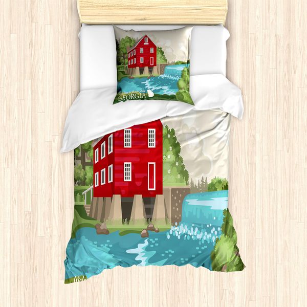 Abakuhaus Georgia Set Copripiumino Per Letti Singoli, Casa Nella Natura, Antiacaro Adatto A Chi Soffre Di Allergie Con Federa, 135 Cm X 200 Cm - 80 X 80 Cm, Guscio D'uovo Vermiglio-image