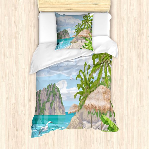 Abakuhaus Set Copripiumino Grafico Per Letti Singoli, Tropic Meer Ausblick, Antiacaro, Adatto A Chi Soffre Di Allergie, Con Federa, 135 Cm X 200 Cm - 80 X 80 Cm, Multicolore-image