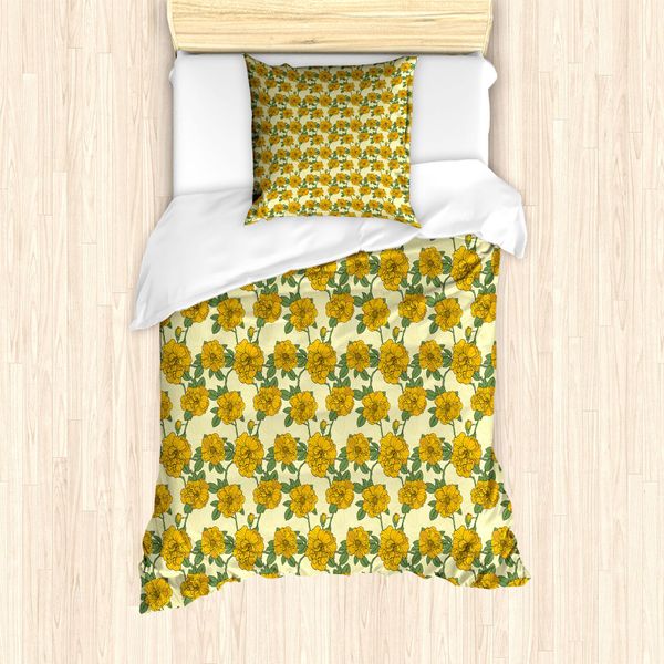 Abakuhaus Set Copripiumino Per Letto Singolo Blumenweinlese, Motivi Floreali Grafici, Antiacaro, Adatto A Chi Soffre Di Allergie, Con Federa, 135 Cm X 200 Cm - 80 X 80 Cm, Yellow Earth Giallo-image