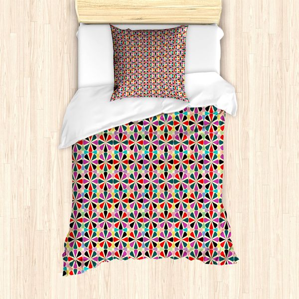 Abakuhaus Set Copripiumino Colorato Per Letti Singoli, Fiori Artificiali Arrotondati, Antiacaro, Adatto A Chi Soffre Di Allergie, Con Federa, 135 Cm X 200 Cm - 80 X 80 Cm, Multicolore-image