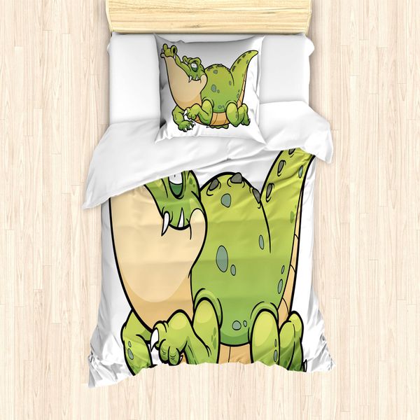 Abakuhaus Set Copripiumino Per Letto Singolo, Motivo Alligatore Beefy, Antiacaro, Adatto A Chi Soffre Di Allergie, Con Federa, 135 Cm X 200 Cm - 80 X 80 Cm, Verde Mela Bianco-image