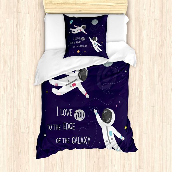 Abakuhaus Universo Set Copripiumino Per Letti Singoli, Astronauts Liebe Wording, Antiacaro, Adatto A Chi Soffre Di Allergie, Con Federa, 135 Cm X 200 Cm - 80 X 80 Cm, Viola Scuro Multicolore-image