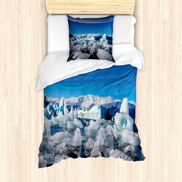 Set Copripiumino Abakuhaus Ice Berg Per Letti Singoli, Glacier Elements Lagoon, Antiacaro, Adatto A Chi Soffre Di Allergie, Con Federa, 135 Cm X 200 Cm - 80 X 80 Cm, Blu Azzurro Multicolore-image