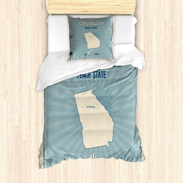 Abakuhaus Georgia Set Copripiumino Per Letti Singoli, Motivo Cartina Tipografica, Antiacaro, Adatto A Chi Soffre Di Allergie, Con Federa, 135 Cm X 200 Cm - 80 X 80 Cm, Grigio, Giallo, Azzurro-image