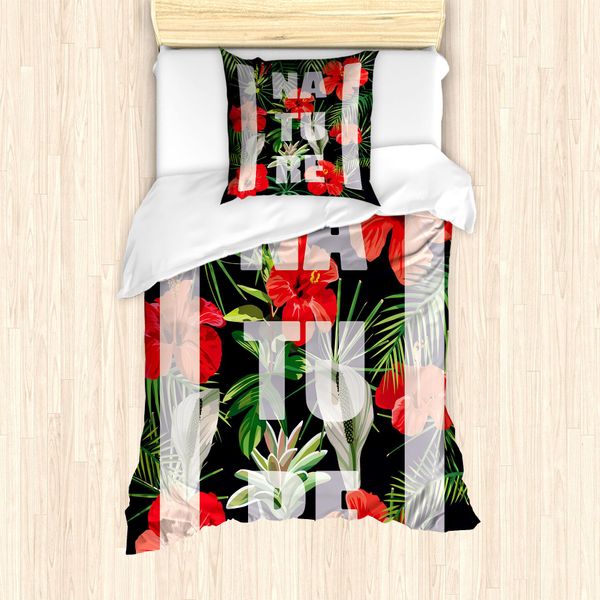 Abakuhaus Set Copripiumino Per Letti Singoli, Profumi Esotici Hibiscus, Antiacaro, Adatto A Chi Soffre Di Allergie, Con Federa, 135 Cm X 200 Cm - 80 X 80 Cm, Indaco Vermiglio Verde-image