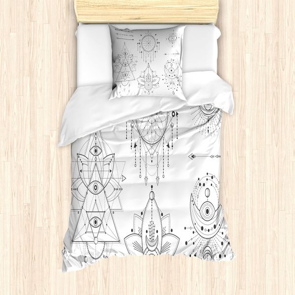 Abakuhaus Set Copripiumino Alchimie Per Letti Singoli, Natural Mystic Art, Antiacaro, Adatto A Chi Soffre Di Allergie, Con Federa, 135 Cm X 200 Cm - 80 X 80 Cm, Grigio Antracite Bianco-image