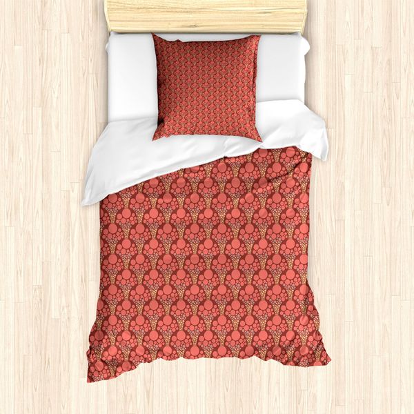 Abakuhaus Set Copripiumino Vivace Per Letti Singoli, Stile Vintage Con Motivi Geometrici, Antiacaro E Anallergico, Con Federa, 135 Cm X 200 Cm - 80 X 80 Cm, Salmone Caldo Taupe-image