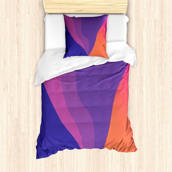 Abakuhaus Set Copripiumino Contemporaneo Per Letti Singoli, Linee Astratte Ondulate, Antiacaro, Adatto A Chi Soffre Di Allergie, Con Federa, 135 Cm X 200 Cm - 80 X 80 Cm, Multicolore-image