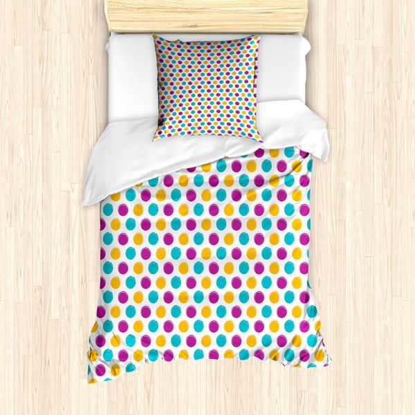 Abakuhaus Set Copripiumino A Pois Per Letti Singoli, Vintage Circular Blobs, Antiacaro E Anallergico, Con Federa, 135 Cm X 200 Cm - 80 X 80 Cm, Multicolore-image