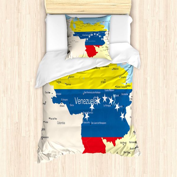 Abakuhaus Venezuela Set Copripiumino Per Letti Singoli, Mappa Colorata Dettagliata, Antiacaro, Adatto A Chi Soffre Di Allergie, Con Federa, 135 Cm X 200 Cm - 80 X 80 Cm, Multicolore-image
