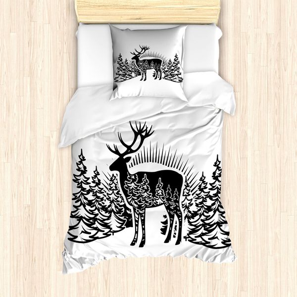 Abakuhaus Wild Jagen Set Copripiumino Per Letti Singoli, Ren-Fichte-Wald, Antiacaro, Adatto A Chi Soffre Di Allergie, Con Federa, 135 Cm X 200 Cm - 80 X 80 Cm, Grigio Antracite Bianco-image