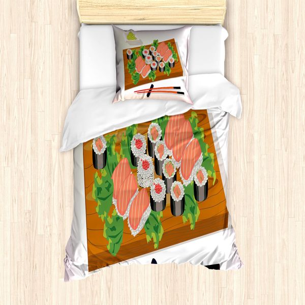 Abakuhaus Set Copripiumino Wasabi Per Letti Singoli, Plate Of Tasty Food, Antiacaro, Adatto A Chi Soffre Di Allergie, Con Federa, 135 Cm X 200 Cm - 80 X 80 Cm, Multicolore-image