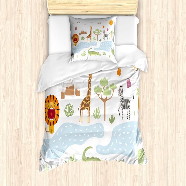 Abakuhaus Set Copripiumino Per Letto Singolo, Paesaggio Boschivo, Antiacaro, Adatto A Chi Soffre Di Allergie, Con Federa, 135 Cm X 200 Cm - 80 X 80 Cm, Azzurro Multicolore-image