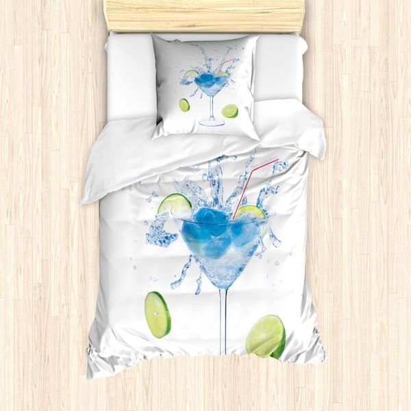 Abakuhaus Set Copripiumino Per Letto Singolo, Martini Spritzen Lime, Antiacaro E Anallergico Con Federa, 135 Cm X 200 Cm - 80 X 80 Cm, Verde Avocado Sea Blue-image