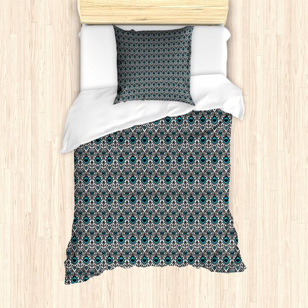 Abakuhaus Set Copripiumino Marocchino Per Letti Singoli, Folkloric Vivid Ikat Kunst, Antiacaro, Adatto A Chi Soffre Di Allergie, Con Federa, 135 Cm X 200 Cm - 80 X 80 Cm, Verde Scuro Multicolore-image