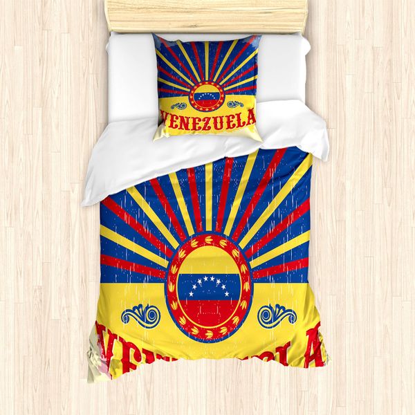 Abakuhaus Venezuela Set Copripiumino Per Letti Singoli, Effetto Grunge Sunburst, Antiacaro, Adatto A Chi Soffre Di Allergie, Con Federa, 135 Cm X 200 Cm - 80 X 80 Cm, Multicolore-image