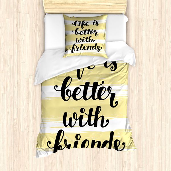 Abakuhaus Set Copripiumino Best Friend Per Letti Singoli, Buddies Anniversary, Antiacaro, Adatto A Chi Soffre Di Allergie, Con Federa, 135 Cm X 200 Cm - 80 X 80 Cm, Giallo Pallido Bianco-image