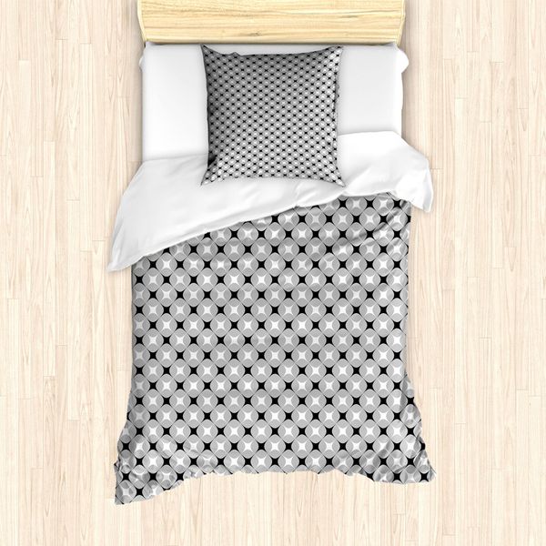 Abakuhaus Set Copripiumino Geometrico Per Letti Singoli, Motivo A Forme Astratte, Antiacaro E Anallergico Con Federa, 135 Cm X 200 Cm - 80 X 80 Cm, Grigio Chiaro Grigio Carbone-image
