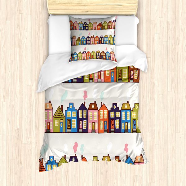 Abakuhaus Amsterdam Set Copripiumino Per Letti Singoli, Case Stravaganti Sulle Strade, Antiacaro, Adatto A Chi Soffre Di Allergie, Con Federa, 135 Cm X 200 Cm - 80 X 80 Cm, Pale Eggshell Multicolor-image