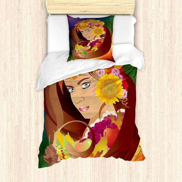 Abakuhaus Set Copripiumino Per Letto Singolo Da Bambina, Petali Di Fiori E Frutta, Antiacaro, Adatto A Chi Soffre Di Allergie, Con Federa, 135 Cm X 200 Cm - 80 X 80 Cm, Multicolore-image