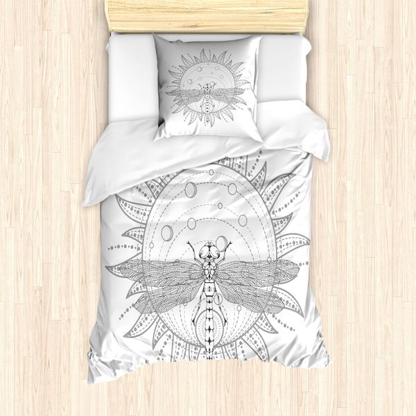 Abakuhaus Set Copripiumino Alchimie Per Letti Singoli, Neutral Sun E Libelle, Antiacaro, Adatto A Chi Soffre Di Allergie, Con Federa, 135 Cm X 200 Cm - 80 X 80 Cm, Grigio Bianco-image
