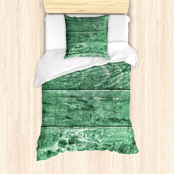 Abakuhaus Set Copripiumino Celtico Verde Per Letti Singoli, Effetto Legno, Antiacaro, Adatto A Chi Soffre Di Allergie, Con Federa, 135 Cm X 200 Cm - 80 X 80 Cm, Verde Alloro-Verde Giada-image