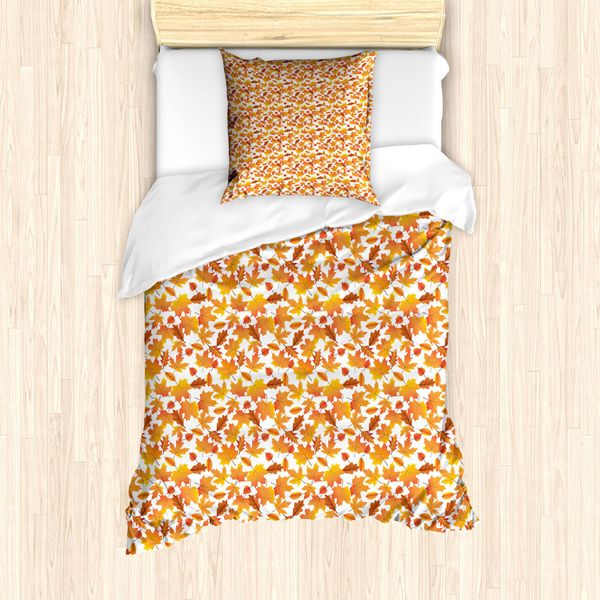 Abakuhaus Set Copripiumino Arancione Bruciato Per Letti Singoli, Foglie Autunnali Assortite, Antiacaro, Adatto A Chi Soffre Di Allergie, Con Federa, 135 Cm X 200 Cm - 80 X 80 Cm, Arancione Magenta Scuro-image