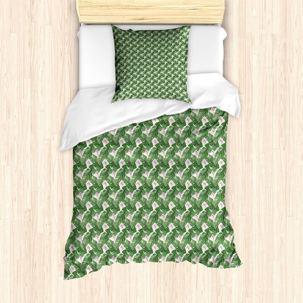 Abakuhaus Set Copripiumino Jungle Leaf Per Letti Singoli, Giardino Esotico Fogliame, Antiacaro, Adatto A Chi Soffre Di Allergie, Con Federa, 135 Cm X 200 Cm - 80 X 80 Cm, Verde Pavone Multicolore-image
