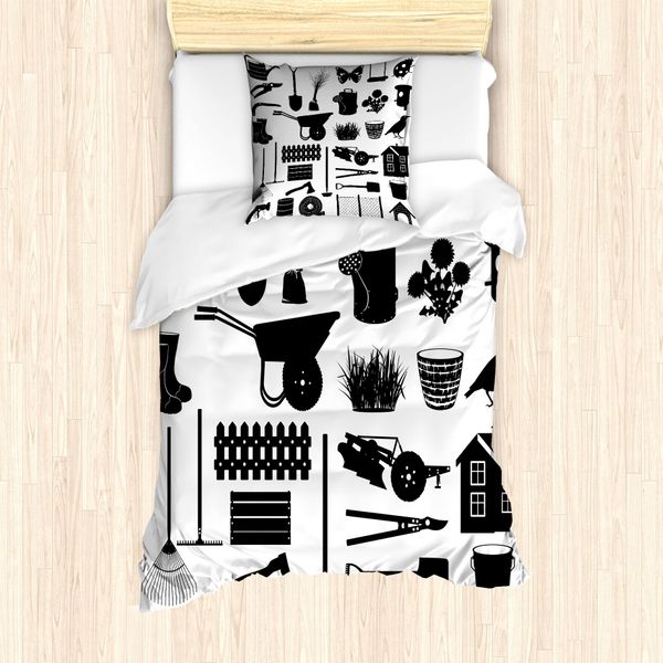 Abakuhaus Set Copripiumino Per Letto Singolo, Articoli Da Giardino Monocromatici, Antiacaro, Adatto A Chi Soffre Di Allergie, Con Federa, 135 Cm X 200 Cm - 80 X 80 Cm, Grigio Antracite Bianco-image