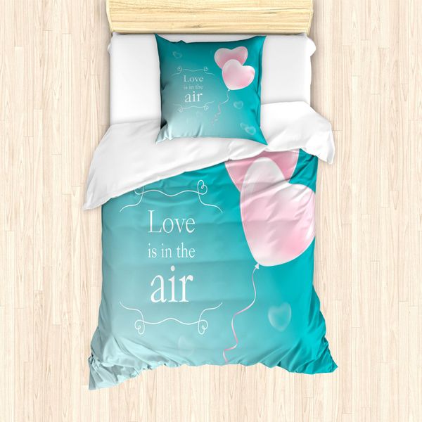Abakuhaus Set Copripiumino Per Letto Singolo, Cuori E Palloncini, Antiacaro E Anallergico, Con Federa, 135 Cm X 200 Cm - 80 X 80 Cm, Rosa Pallido Scuro Seafoam-image