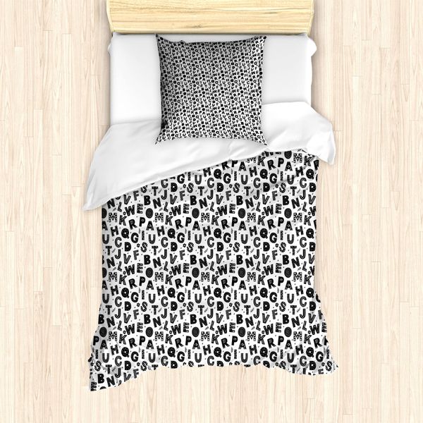 Abakuhaus Set Copripiumino Per Letto Singolo, Dettagli Floreali Monocromatici, Antiacaro E Anallergico Con Federa, 135 Cm X 200 Cm - 80 X 80 Cm, Grigio Antracite-image