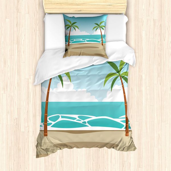 Abakuhaus Set Copripiumino Con Motivo Grafico Per Letti Singoli, Mare E Palme, Antiacaro, Adatto A Chi Soffre Di Allergie, Con Federa, 135 Cm X 200 Cm - 80 X 80 Cm, Multicolore-image