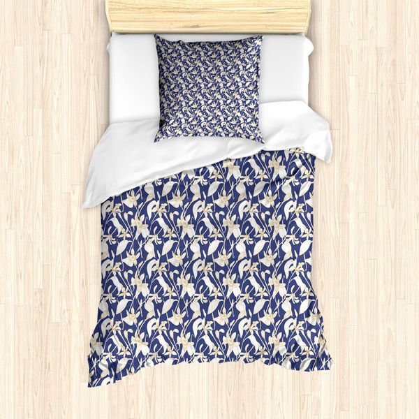 Abakuhaus Set Copripiumino Per Letti Singoli, Motivo Floreale Vintage Color Vaniglia, Antiacaro E Anallergico, Con Federa, 135 Cm X 200 Cm - 80 X 80 Cm, Beige Chiaro Indaco-image