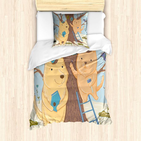 Abakuhaus Set Copripiumino Per Letti Singoli, Coppia Bears Baum, Antiacaro, Adatto A Chi Soffre Di Allergie, Con Federa, 135 Cm X 200 Cm - 80 X 80 Cm, Multicolore-image