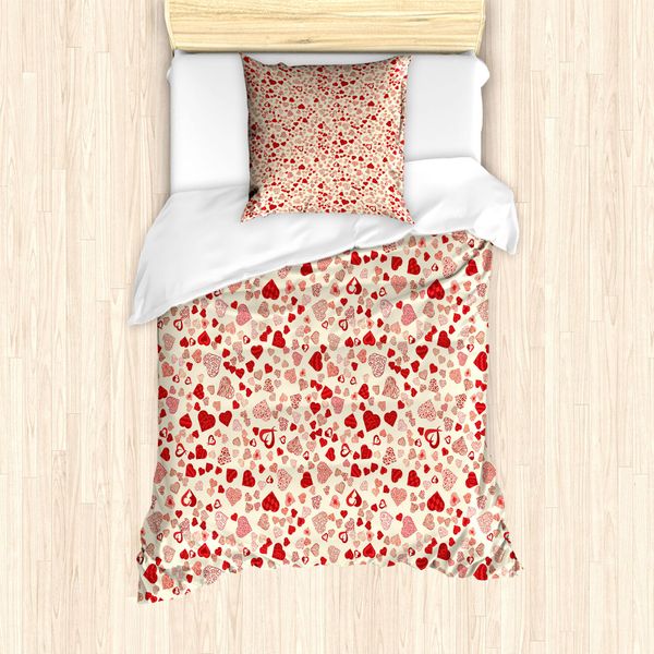 Abakuhaus Set Copripiumino Vintage Valentine Per Letti Singoli, Bellezza Romantica, Antiacaro, Adatto A Chi Soffre Di Allergie, Con Federa, 135 Cm X 200 Cm - 80 X 80 Cm, Color Crema E Vermiglio-image