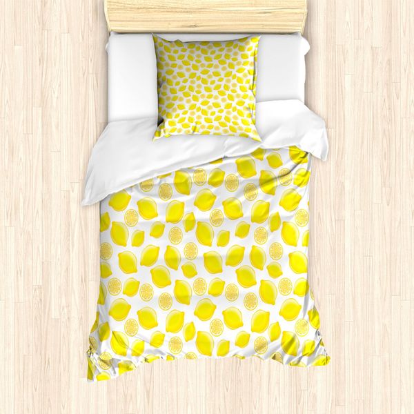 Abakuhaus Set Copripiumino Per Letto Singolo, Delizioso Motivo Agrumato, Antiacaro, Adatto A Chi Soffre Di Allergie, Con Federa, 135 Cm X 200 Cm - 80 X 80 Cm, Giallo E Bianco-image