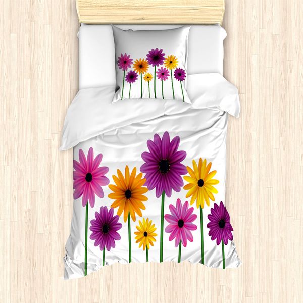 Abakuhaus Set Copripiumino Gerber Daisy Per Letti Singoli, Semplici Fiori Primaverili, Antiacaro, Adatto A Chi Soffre Di Allergie, Con Federa, 135 Cm X 200 Cm - 80 X 80 Cm, Multicolore-image