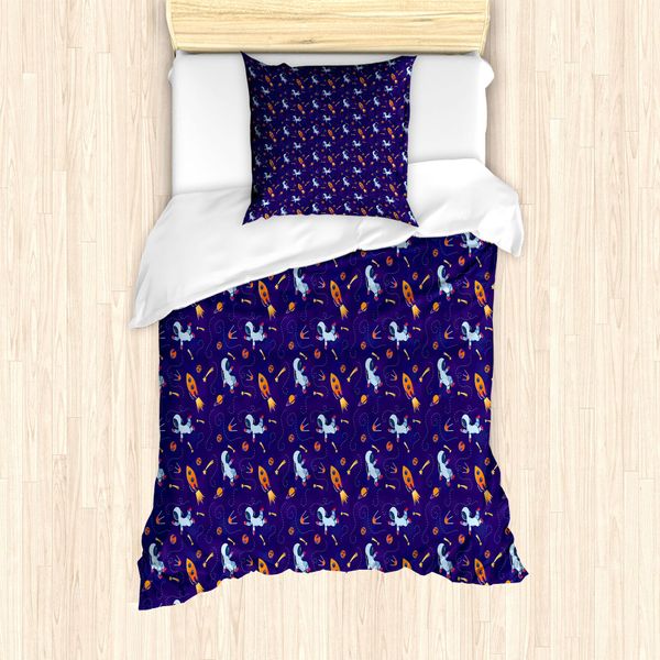 Abakuhaus Set Copripiumino Galaxis Per Letti Singoli, Astronauts Planeten Auf Raum, Antiacaro, Adatto A Chi Soffre Di Allergie, Con Federa, 135 Cm X 200 Cm - 80 X 80 Cm, Indaco Multicolore-image