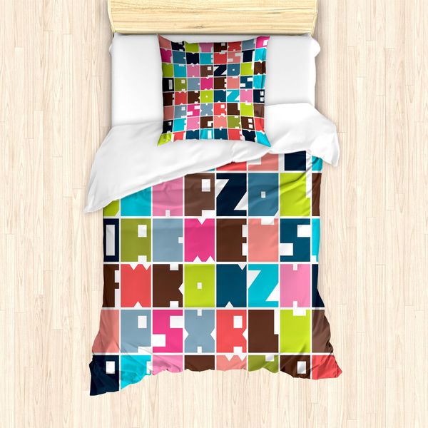 Abakuhaus Set Copripiumino Alphabet Per Letti Singoli, Forma Quadrata, Antiacaro, Adatto A Chi Soffre Di Allergie, Con Federa, 135 Cm X 200 Cm - 80 X 80 Cm, Multicolore-image