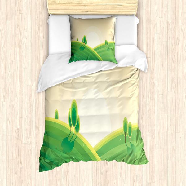 Abakuhaus Set Copripiumino Celtico Verde Per Letti Singoli, Paesaggio Agricolo Collinare, Antiacaro, Adatto A Chi Soffre Di Allergie, Con Federa, 135 Cm X 200 Cm - 80 X 80 Cm, Champagne Verde Giada-image