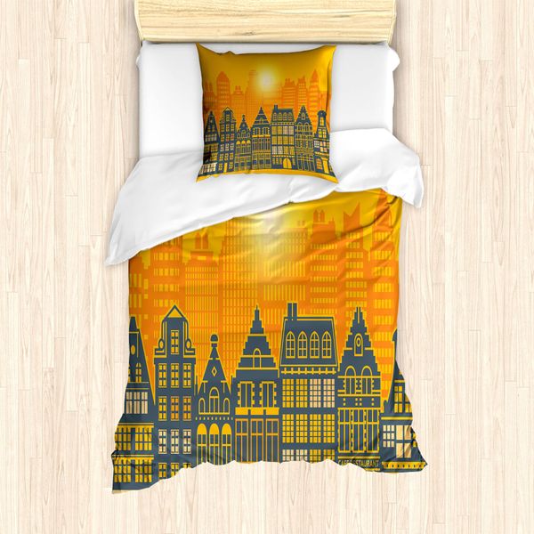 Abakuhaus Amsterdam Set Copripiumino Per Letti Singoli, Architettura Urbana Retrò, Antiacaro, Adatto A Chi Soffre Di Allergie, Con Federa, 135 Cm X 200 Cm - 80 X 80 Cm, Blu Ardesia Marigold-image