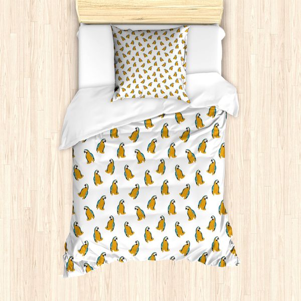 Abakuhaus Set Copripiumino Per Letto Singolo Yellow Bird, Pappagalli Tropicali, Antiacaro, Adatto A Chi Soffre Di Allergie, Con Federa, 135 Cm X 200 Cm - 80 X 80 Cm, Giallo Scuro Blu Cadetto-image