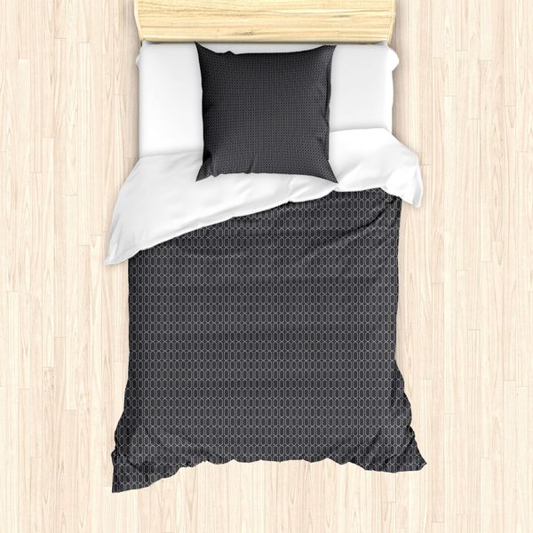 Abakuhaus Set Copripiumino Per Letto Singolo, Motivo Reticolo Astratto Antico, Antiacaro E Anallergico, Con Federa, 135 Cm X 200 Cm - 80 X 80 Cm, Grigio E Grigio Scuro-image